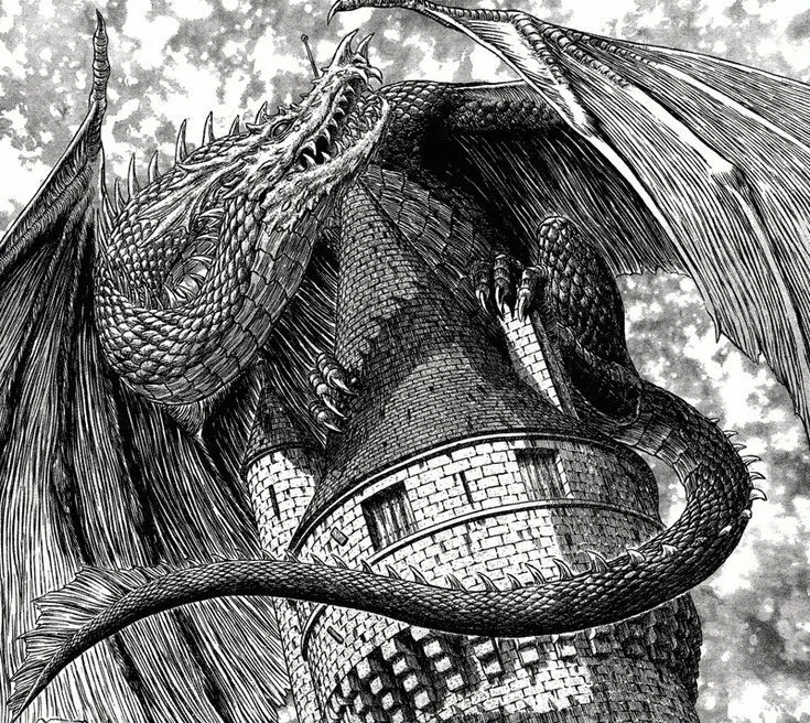 Berserk dragon on a tower before enhancement and upscaling