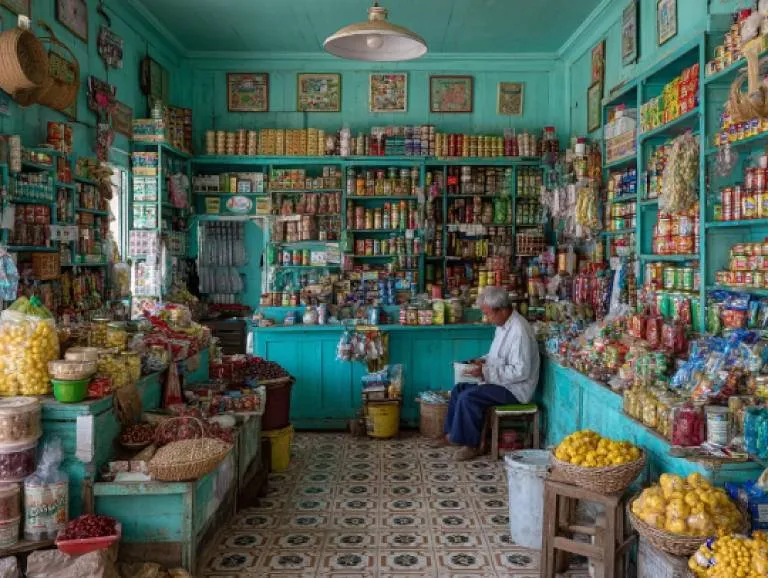 Detailed supermarket scene upscaled through the image upscaling API, showing the achievable output resolution before enhancement and upscaling
