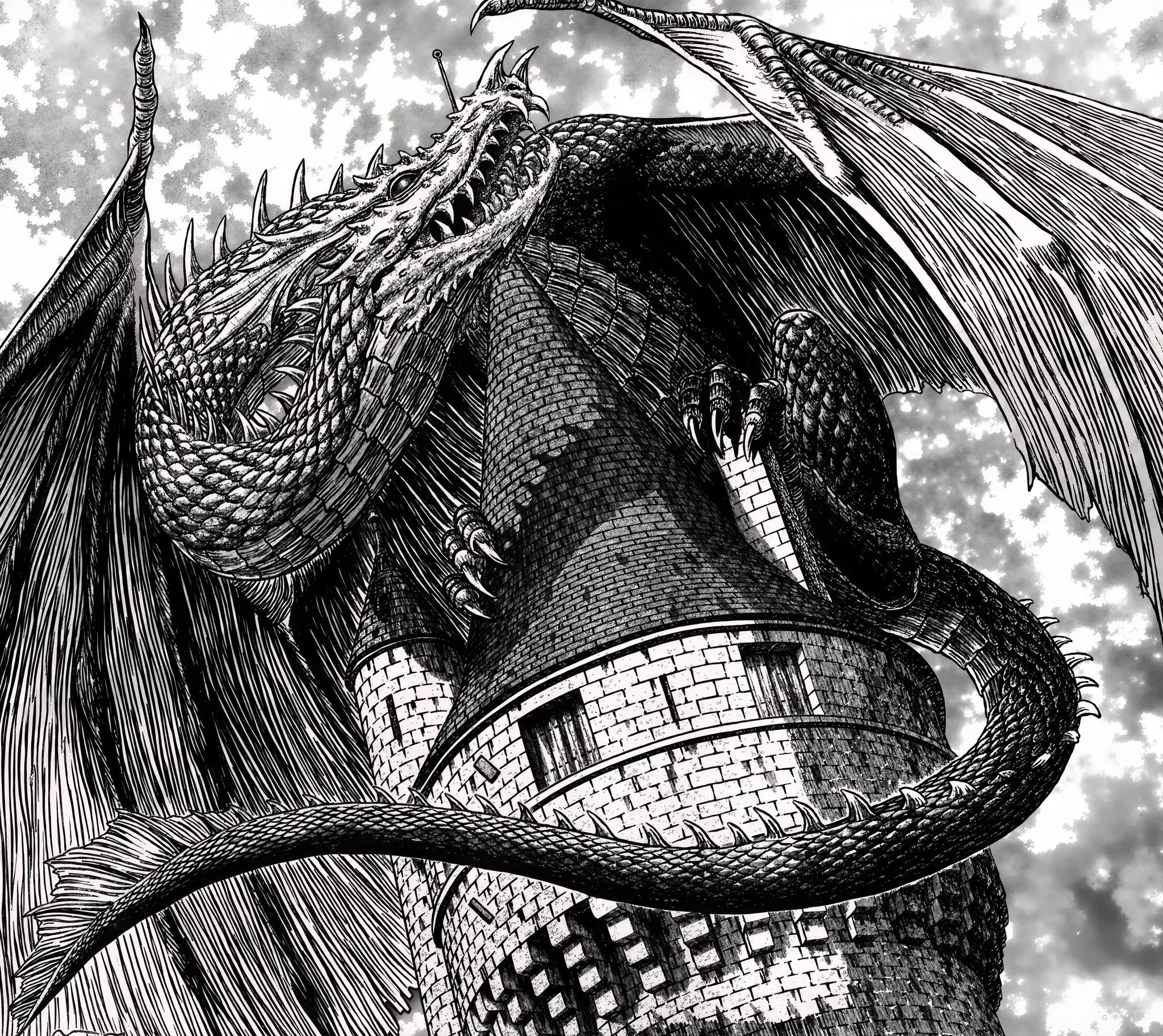 Berserk dragon on a tower after enhancement and upscaling