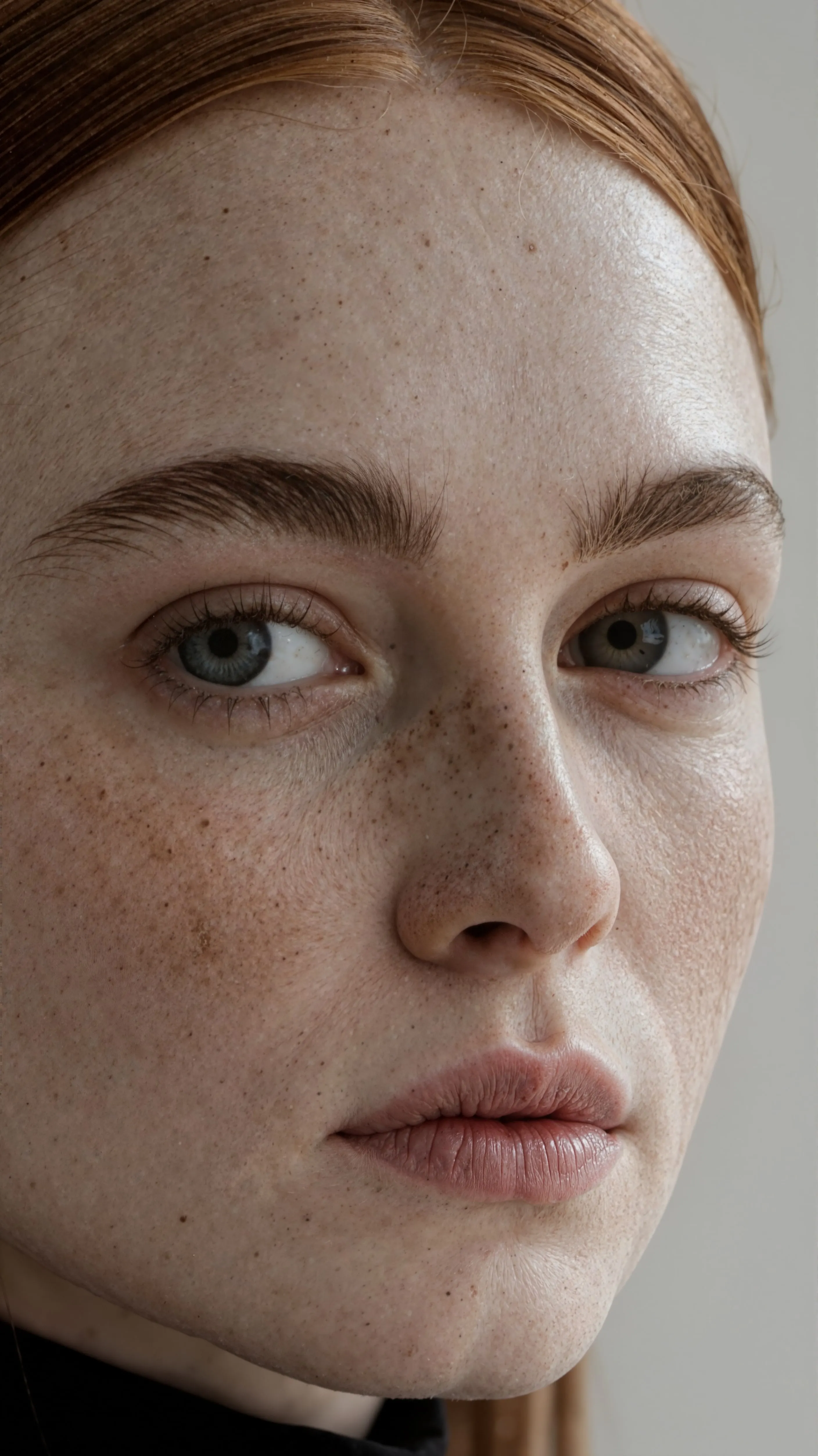 Close-up of red haired woman with insane skin detail
