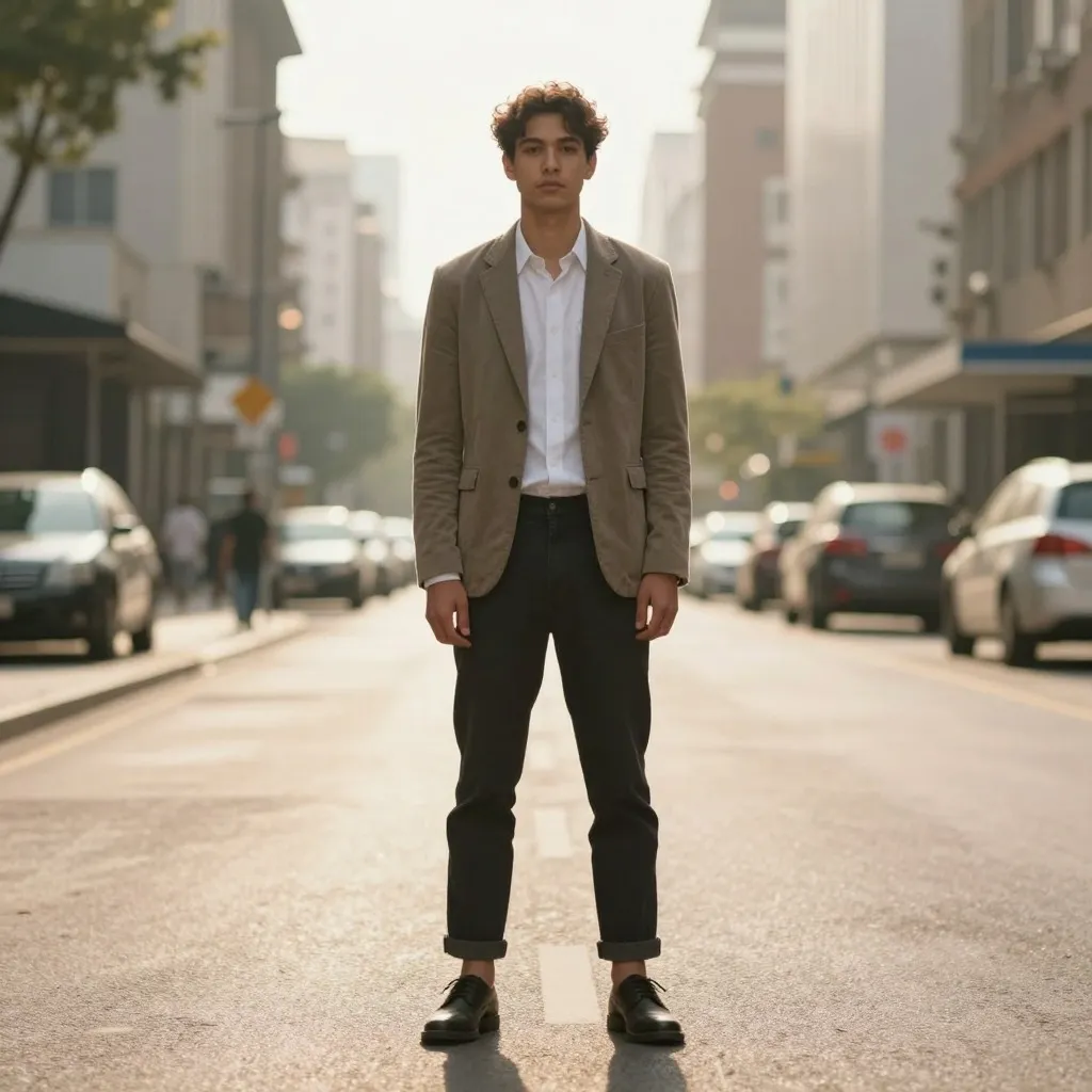 Street portrait, text behind, original input