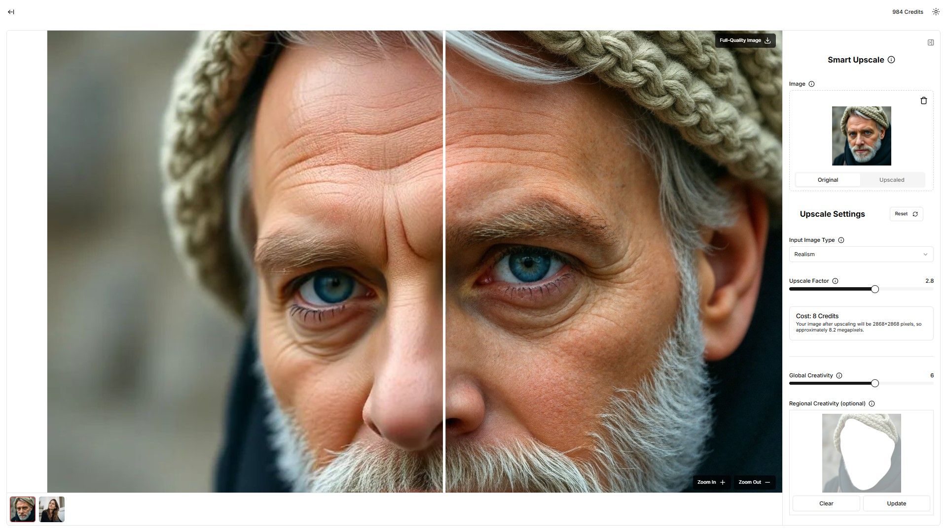 Screenshot showcasing upsampler.com regional creativity features