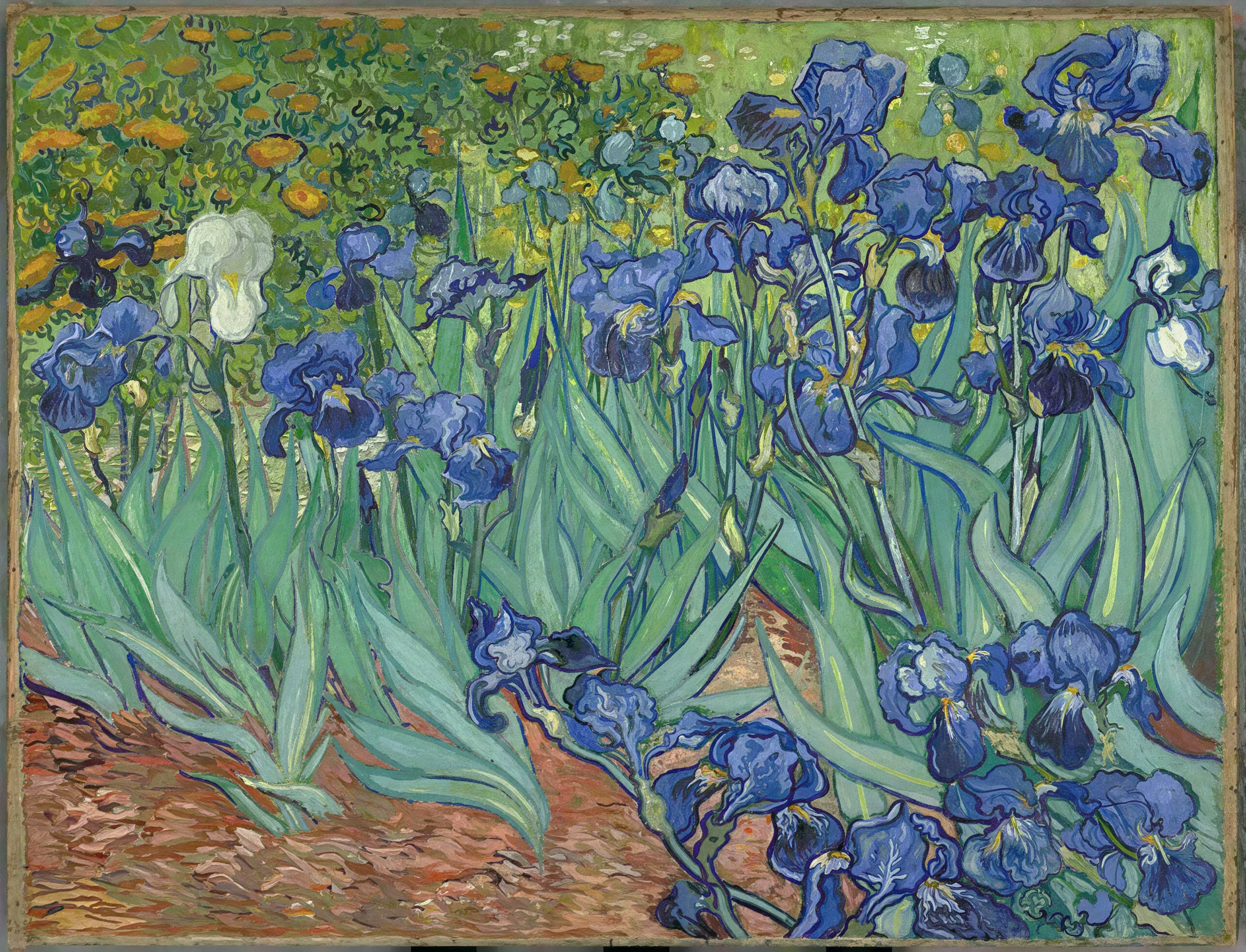 Van Gogh's Irises enlarged faithfully, with every brushstroke kept as painted after enhancement and upscaling