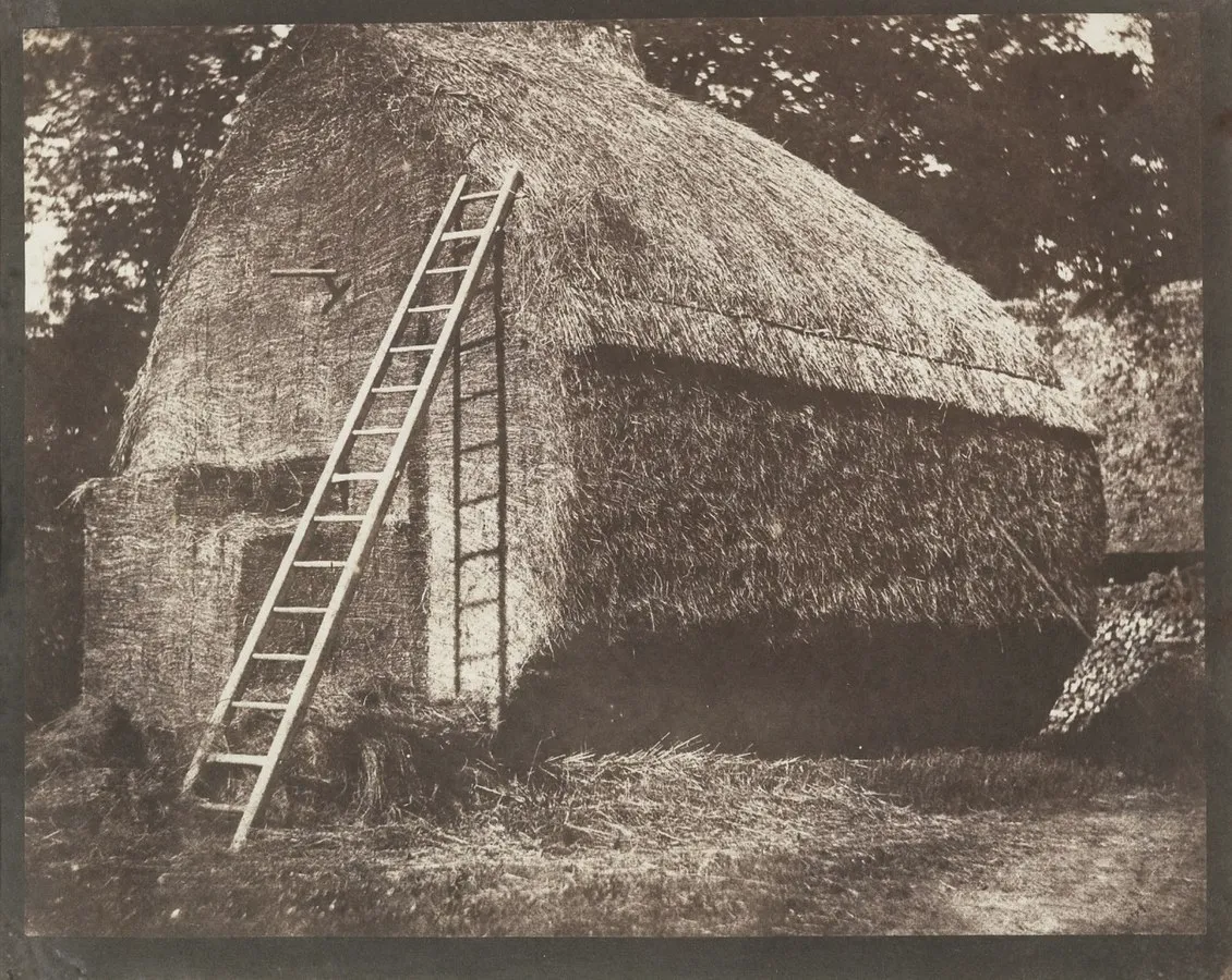 A photograph of a hay stack by William Henry Fox Talbot, a pioneering work from 'The Pencil of Nature'. before enhancement and upscaling